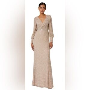 Mac Duggal Beige Long Sleeve Gown